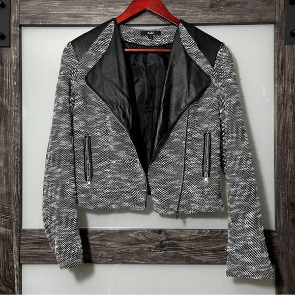 Papaya Moto Jacket Tweed & Faux Leather Women's Small Cropped Women's Small - Picture 9 of 9